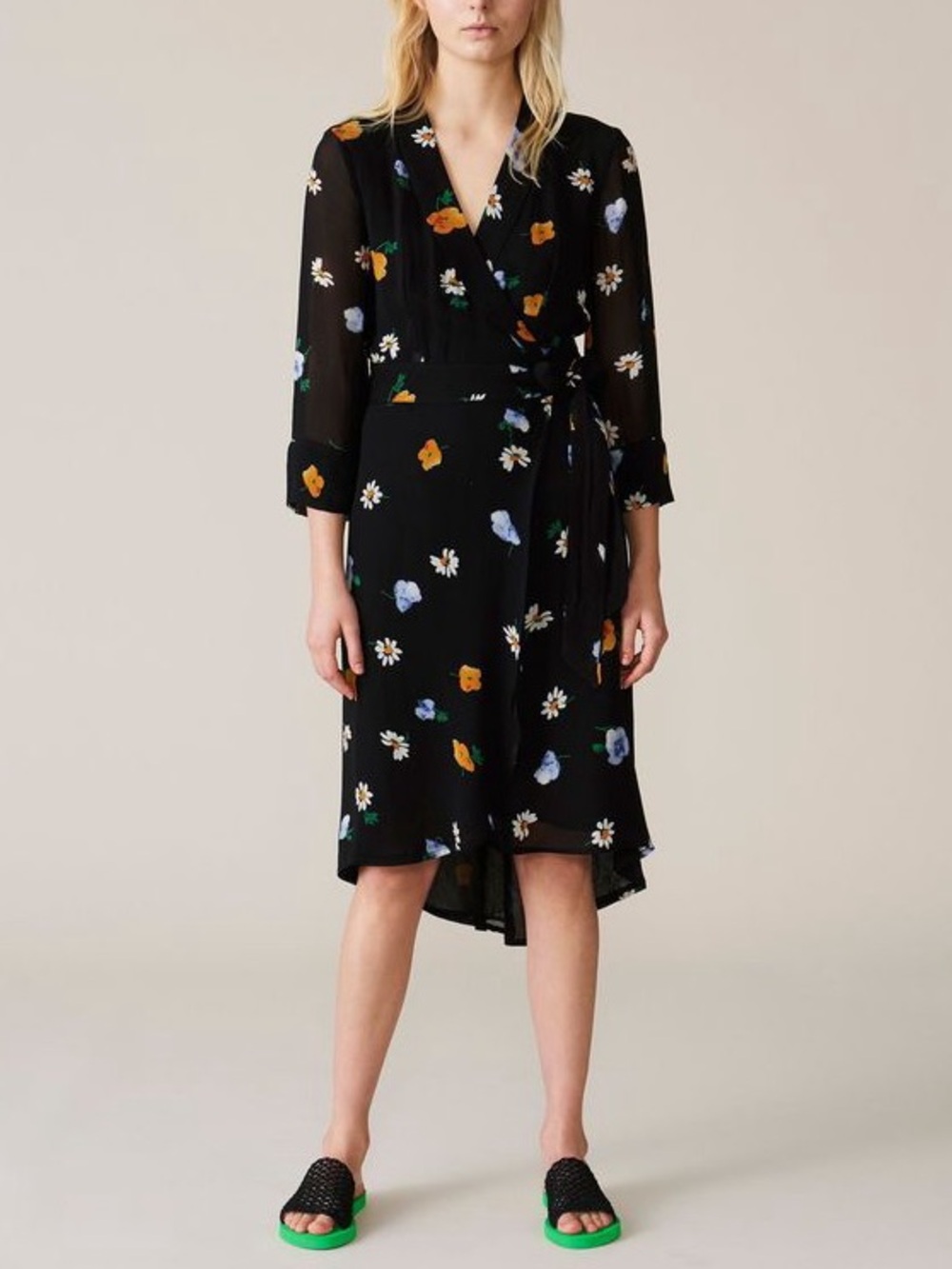 Ganni Dainty Georgette Wrap Dress Floral Print Crepe